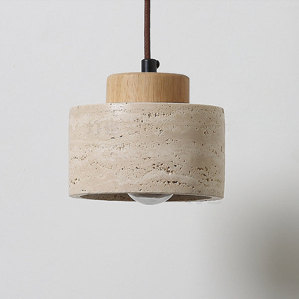 Vintage Cylinder Wood Travertine Pendant