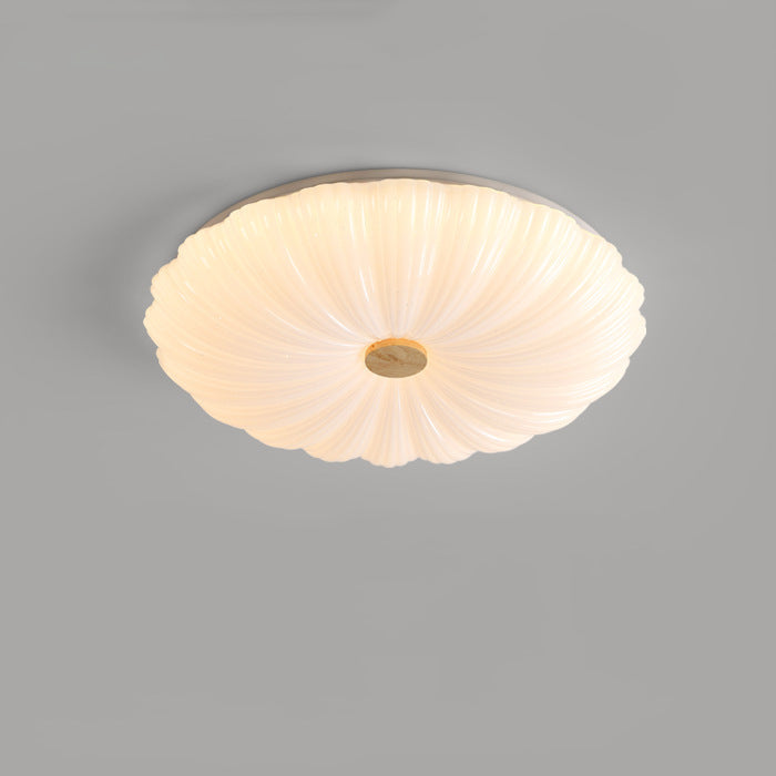 Round Flower Stripe Acrylic Wood LED Flush Mount