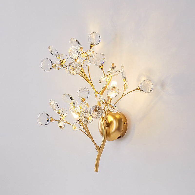 Tree Branch Iron Crystal Glass 2/3 Light Wall Sconce Lamp