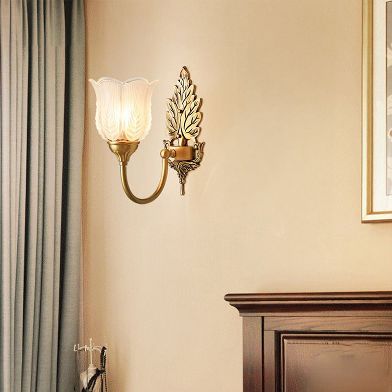 Curved Leaf Shape Brass Glass 1/2 Light Wall Sconce Lamp