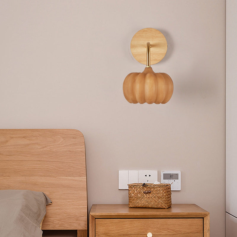 Creative Pumpkin Solid Wood Resin 1-Light Wall Sconce Lamp