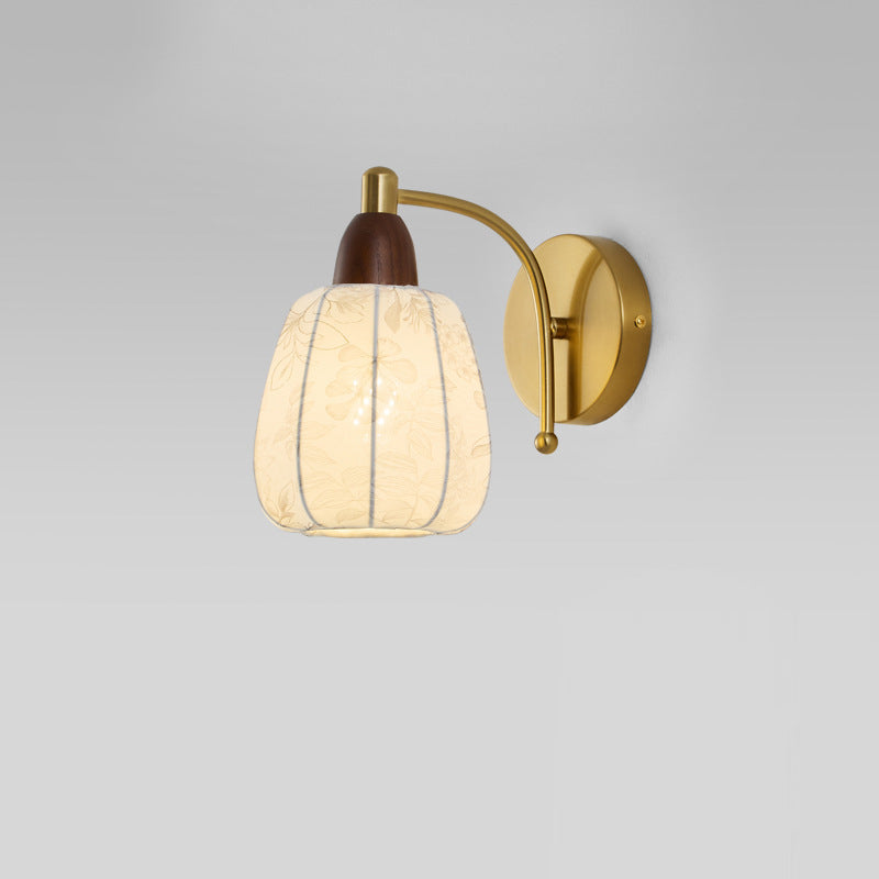 French Fabric Shade Wood Hardware 1-Light Wall Sconce Lamp
