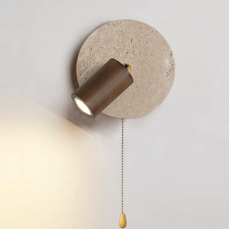 Japanese Yellow Travertine Wood Shade LED Wall Sconce Lamp