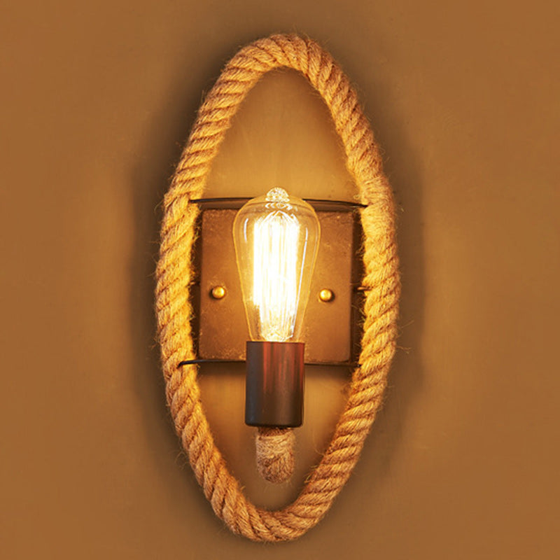 Round Oval Hardware Hemp Rope 1-Light Wall Sconce Lamp