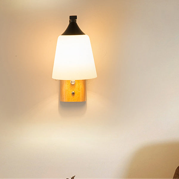 Nordic Cylindrical Round Wood Iron Frame Glass 1-Light
