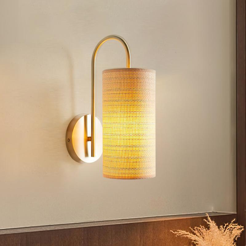 Japanese Frame Raffia Shade 1-Light Wall Sconce Lamp