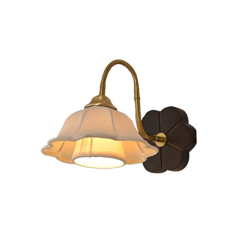 French Fabric Ash Petal-Shaped 1-Light Wall Sconce Lamp