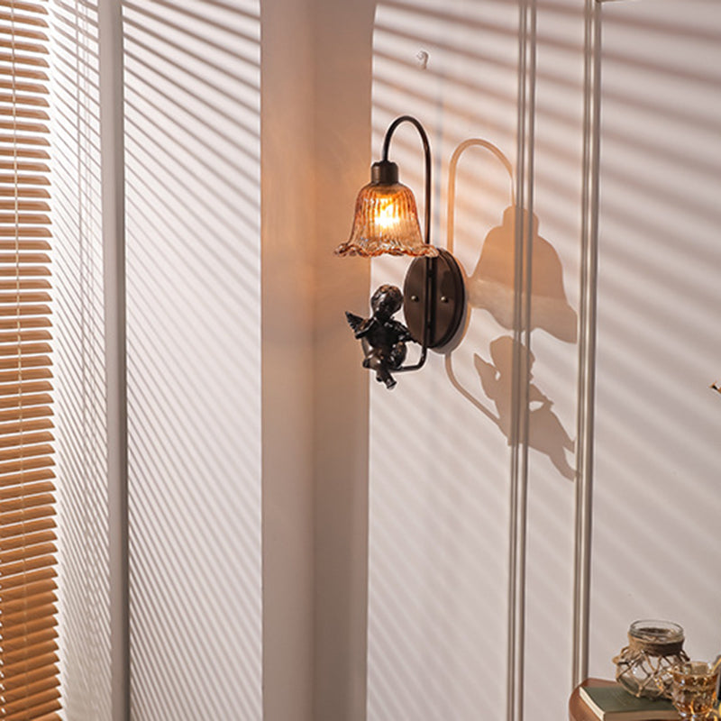 French Resin Glass Petal-Shaped 1-Light Wall Sconce Lamp