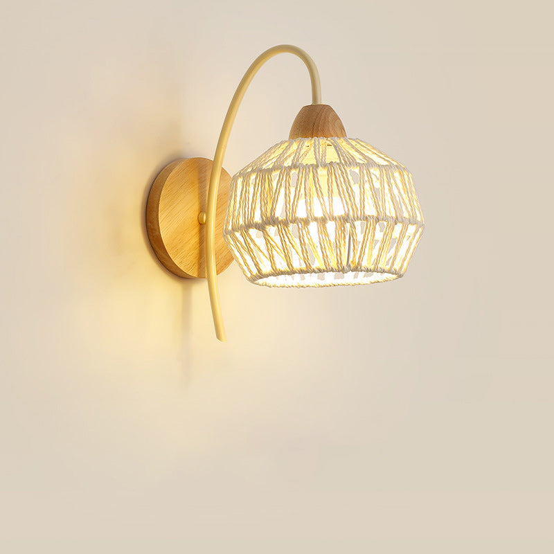 Japanese Drum Iron Wood Rattan 1-Light Wall Sconce Lamp