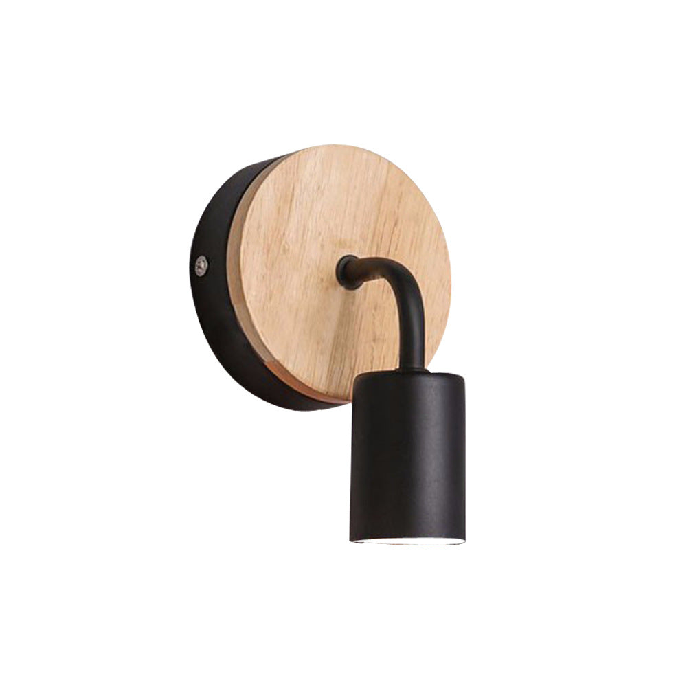 Modern Minimalist Round Wood Iron 1-Light Wall Sconce Lamp