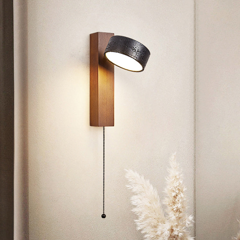 Traditional French Cylinder Wood Stone LED Wall Sconce Lamp