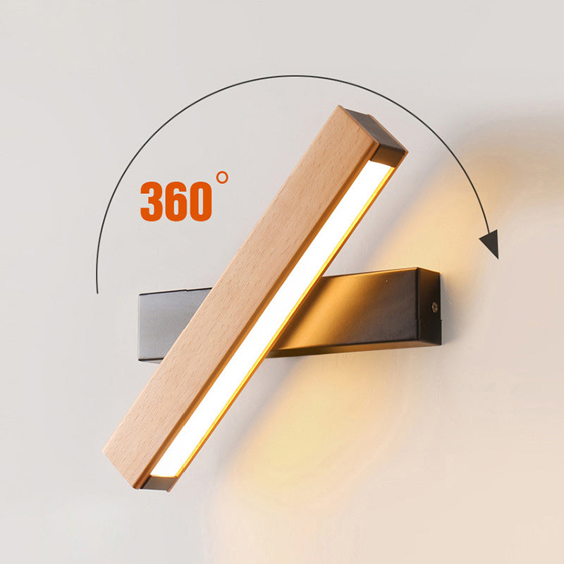 Minimalist Rectangular Wood Plastic LED Wall Sconce Lamp