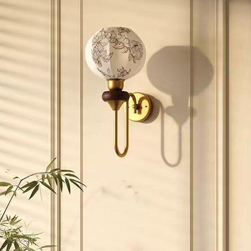 French Oval Iron Wood Fabric 1-Light Wall Sconce Lamp