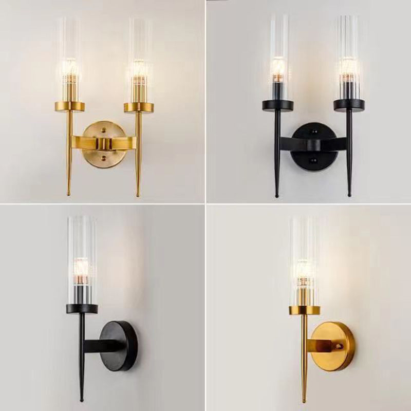 Minimalist Column Iron Glass 1/2-Light Wall Sconce Lamp