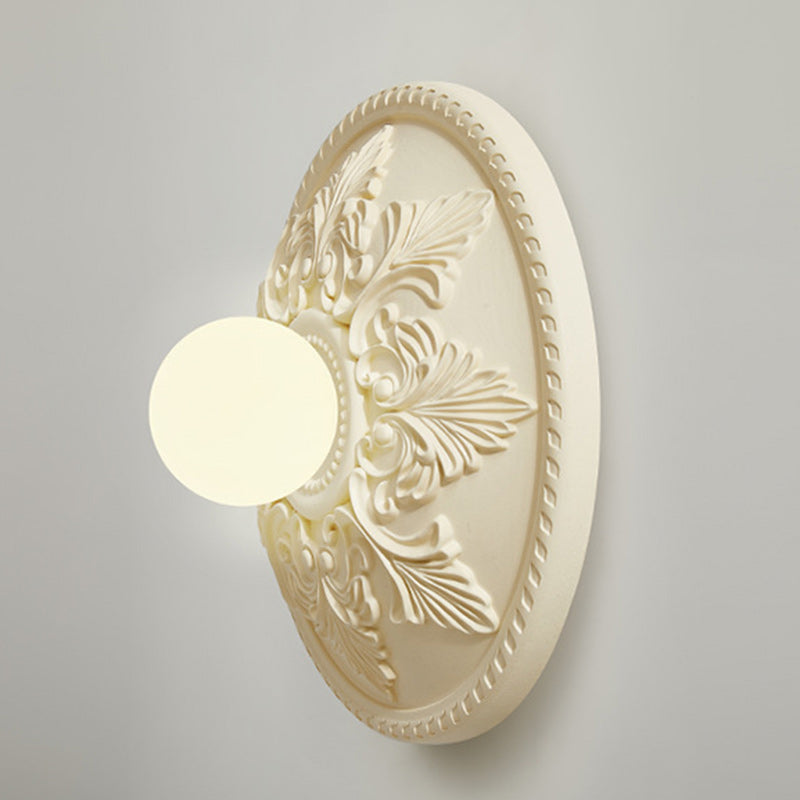 French Round Carved Resin Glass 1-Light Wall Sconce Lamp