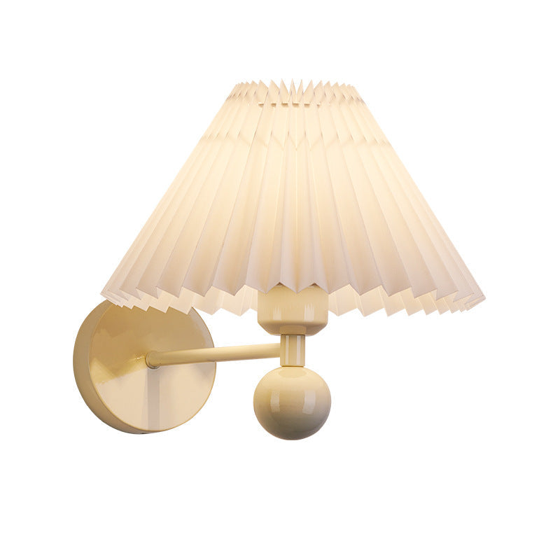 Nordic Drum Pleated Fabric Iron 1-Light Wall Sconce Lamp