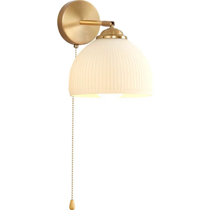 French Pleated Glass Shade Iron 1-Light Wall Sconce Lamp