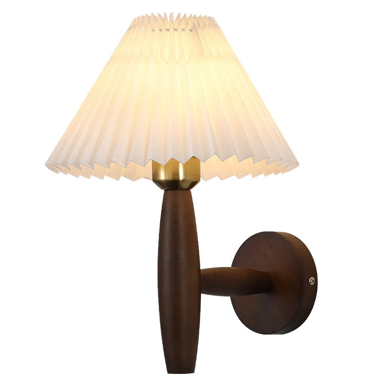 Chinese Umbrella Fabric Shade Wood 1-Light Wall Sconce Lamp