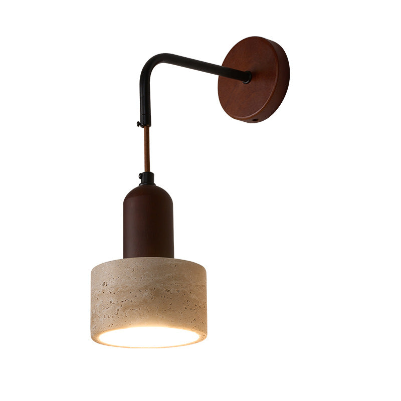 Japanese Yellow Travertine Wood 1-Light Wall Sconce Lamp