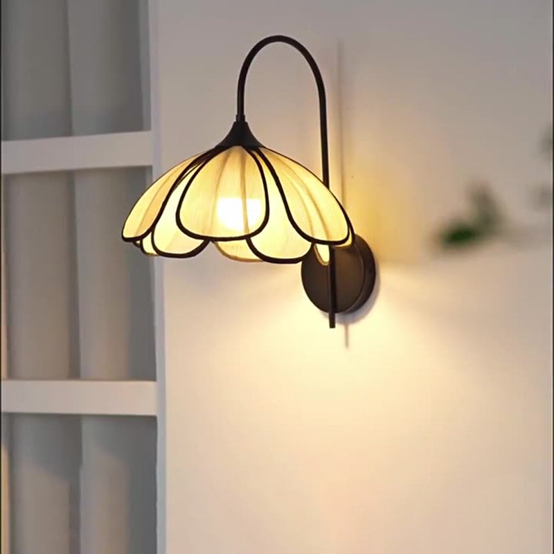 Art Petal Disc Base Iron Fabric 1-Light Wall Sconce Lamp