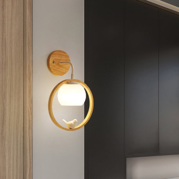 Scandinavian Base Wooden Glass 1-Light Wall Sconce Lamp