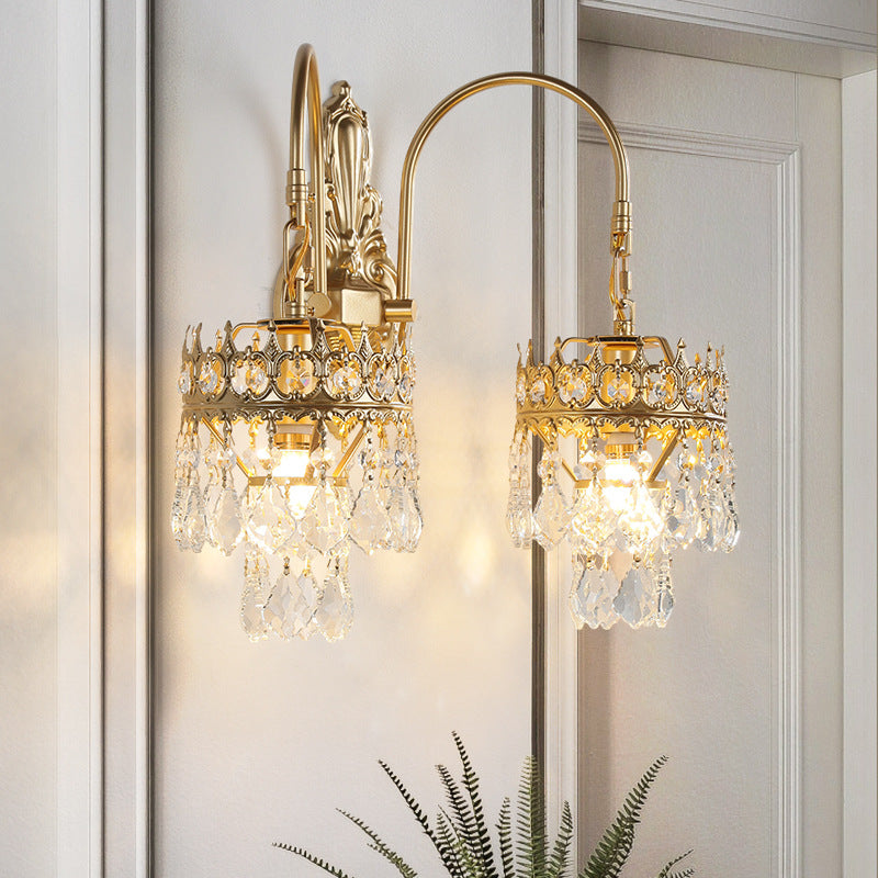 French Teardrop Curved Iron Glass 2-Light Wall Sconce Lamp
