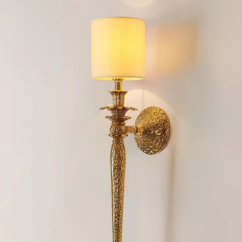 Cylinder Vein Full Copper Fabric 1-Light Wall Sconce Lamp