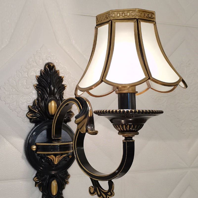 Full Copper Frame Glass Shade 1-Light Wall Sconce Lamp