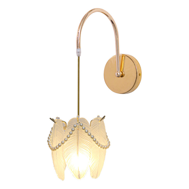 Luxury Shell Feather Glass Shade 1-Light Wall Sconce Lamp