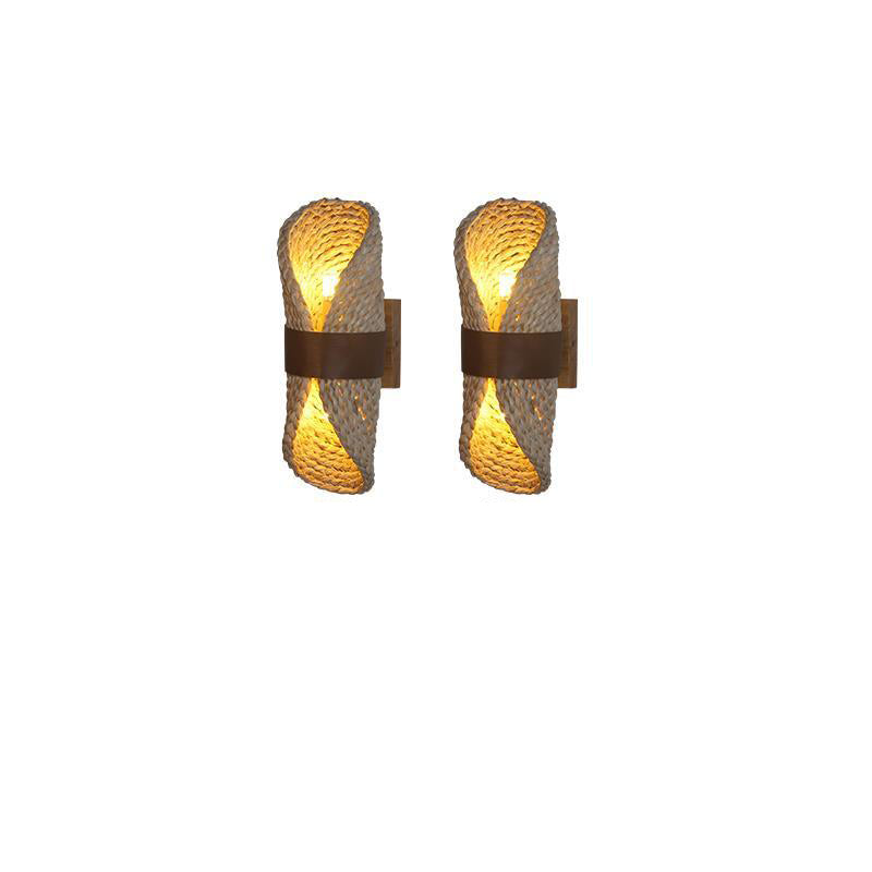 Straw Cattail Hat Shade Solid Wood 1-Light Wall Sconce Lamp