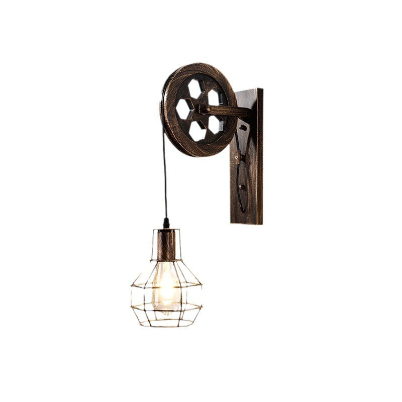 Iron Net Glass 1-Light Pulley Lifting Wall Sconce Lamp
