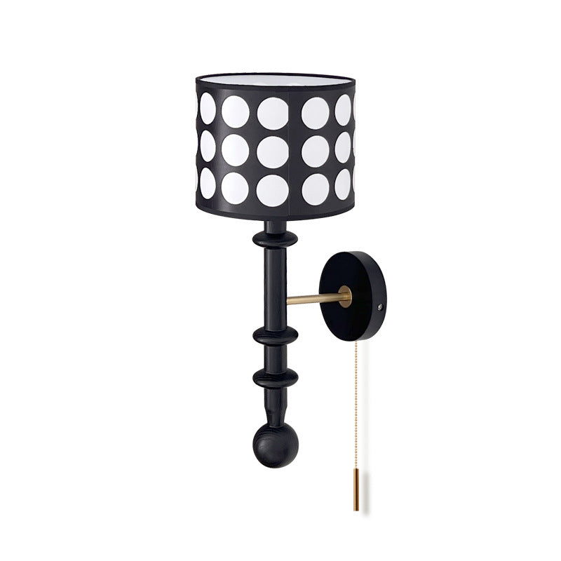 French Fabric Shade Walnut Wood 1-Light Wall Sconce Lamp