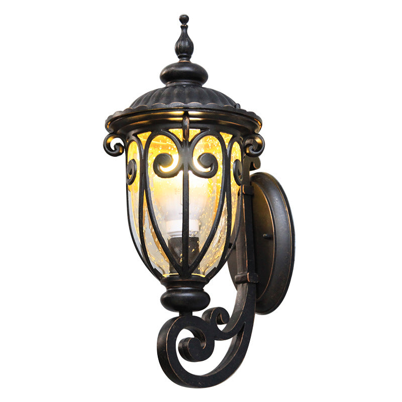 Antique Aluminum Glass 1-Light Porch Light Wall Sconce Lamp