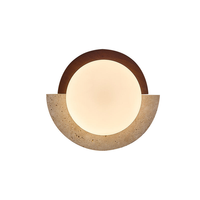 Japanese Solid Wood Geometry Circle LED Wall Sconce Lamp