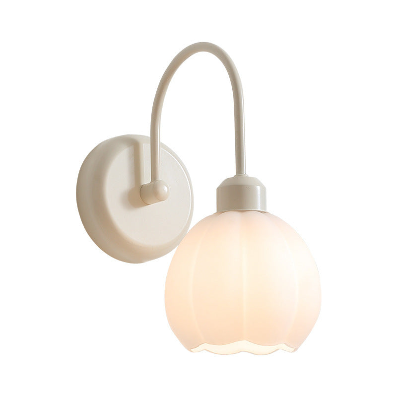 French Iron Flower Glass 1-Light Wall Sconce Lamp