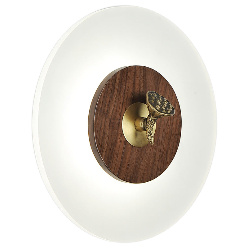 Chinese Walnut Wood Acrylic Shade LED Wall Sconce Lamp