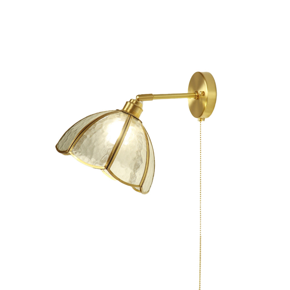 French Brass Flower Glass Shade 1-Light Wall Sconce Lamp