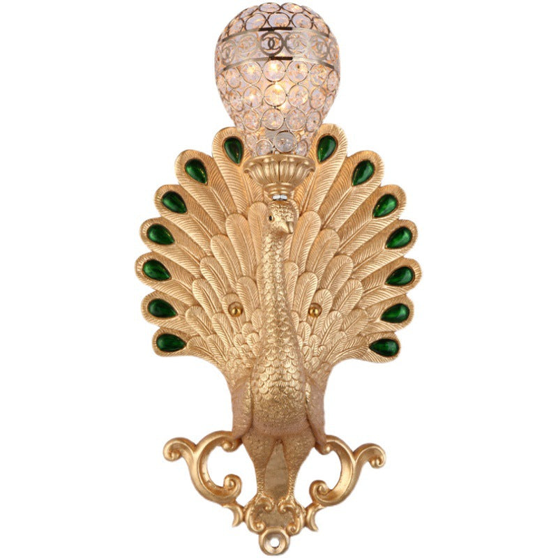 Resin Peacock Crystal Ball Shade 1-Light Wall Sconce Lamp