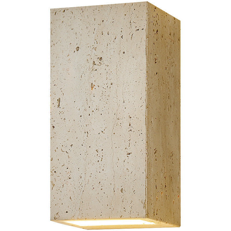 Japanese Beige Travertine Cube LED Wall Sconce Lamp