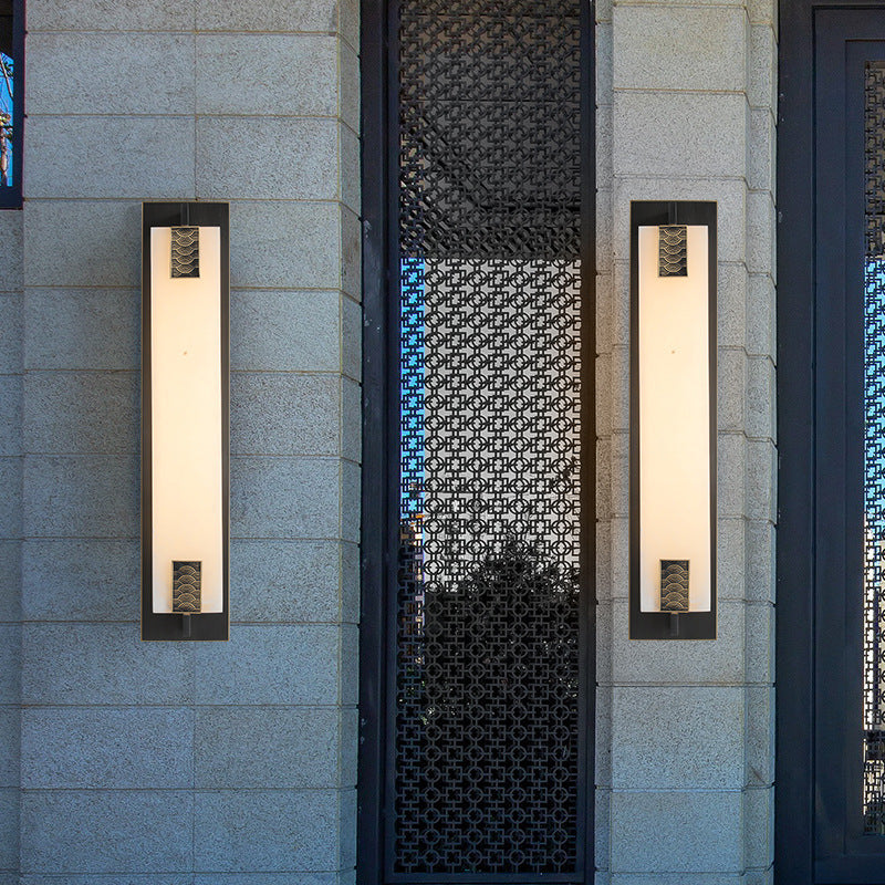 Chinese Rectangle Copper Marble LED Wall Sconce Lamp