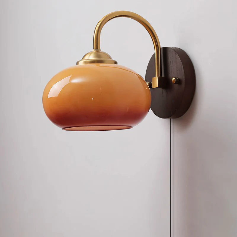 Mid-Century Oval Ash Wood Glass 1-Light Wall Sconce Lamp