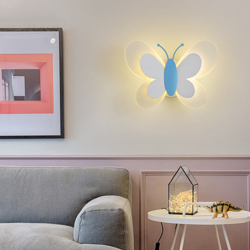 Cartoon Butterfly Shape Iron Acrylic LED Wall Sconce Lamp