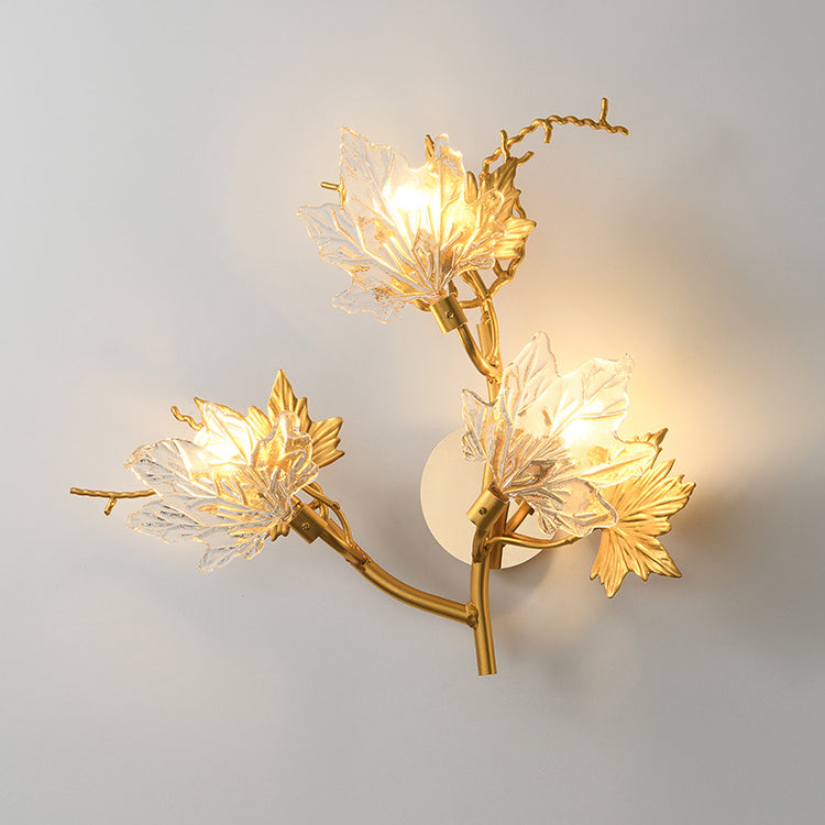 Maple Leaf Twig Aluminum Glass 3-Light Wall Sconce Lamp