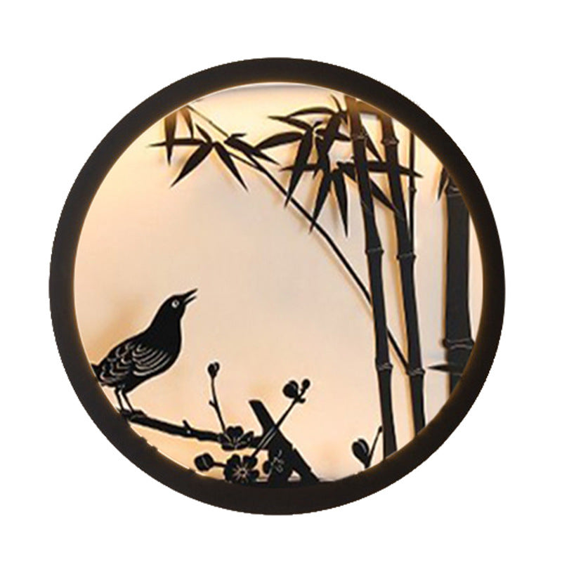 Chinese Round Stainless Steel Acrylic LED Wall Sconce Lamp