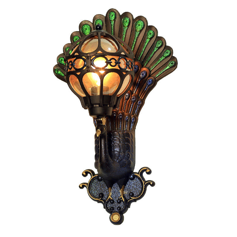 Peacock Aluminum Metal Glass 1-Light Wall Sconce Lamp