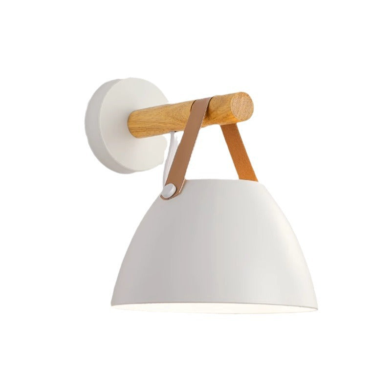 Minimalist Dome Iron Rubberwood 1-Light Wall Sconce Lamp