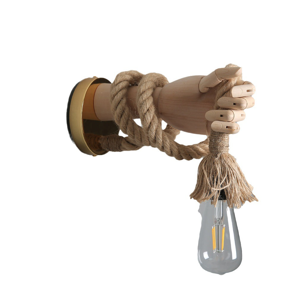 Mechanical Hemp Rope Solid Wood 1-Light Wall Sconce Lamp