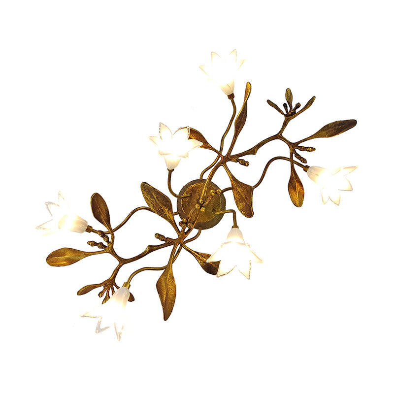 Creative Flower Wall Sconce – 6-Light Copper & Crystal Lamp