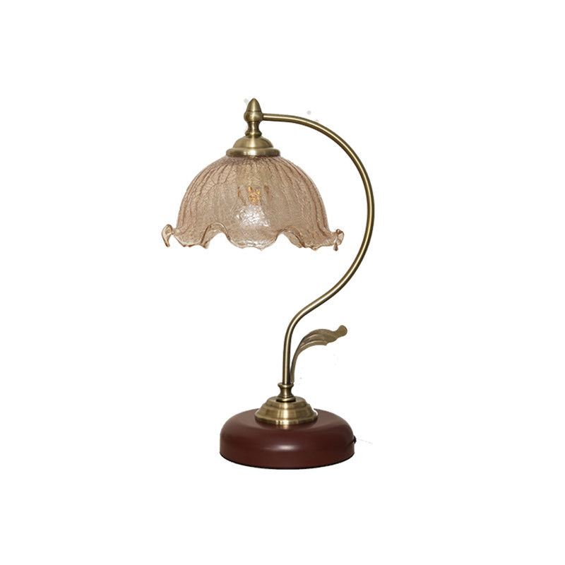 Mid-Century Flower Iron Glass Bedside Lamp