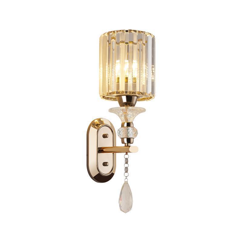 Luxury Cylinder Metal Crystal 1-Light Wall Sconce Lamp